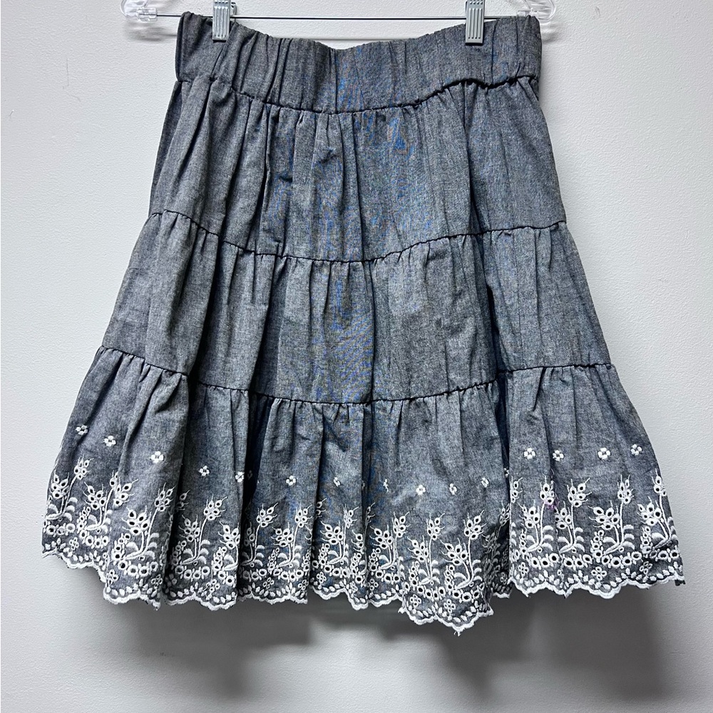 Women’s Gray Tiered Eyelet Hem Skirt